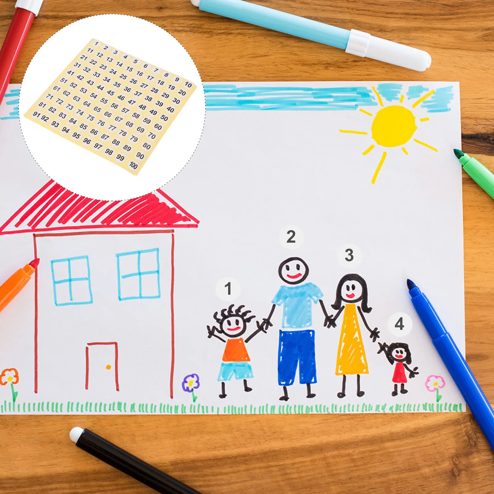 

100Pcs Self-Adhesive Round Number Stickers Clear Printed PVC Labels for Home Storage Office Filing Party Craft Projects