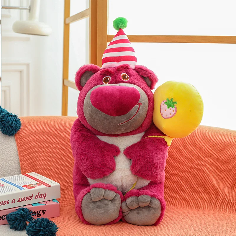 Disne globo fresa oso muñeca sombrero de copa pequeño oso de peluche sombrero de cumpleaños fresa oso muñeca marioneta niños regalo de cumpleaños