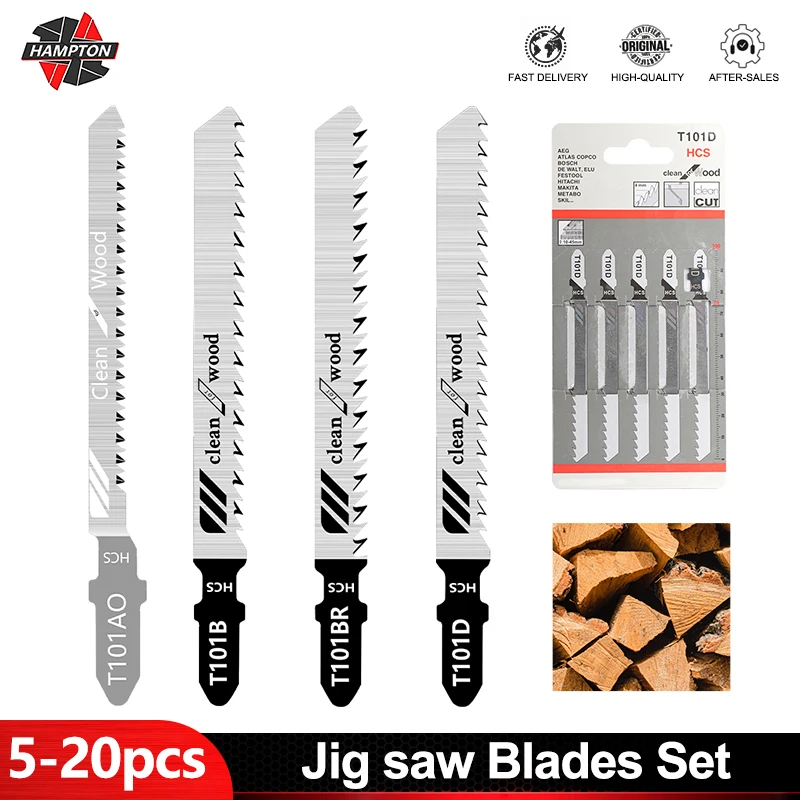 HAMPTON Jig Saw Blade 5pcs T101BR Jigsaw Blades Set T Shank Wood Assorted Saw Blades for Woodworking Cutting Tool