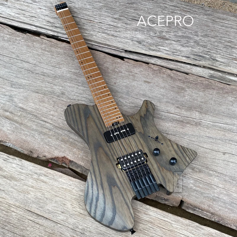 Grey Headless Electric Guitar, Mahogany Body, Rosewood Fretboard,Tree Grain, High Quality Stock, Wholesale Customization