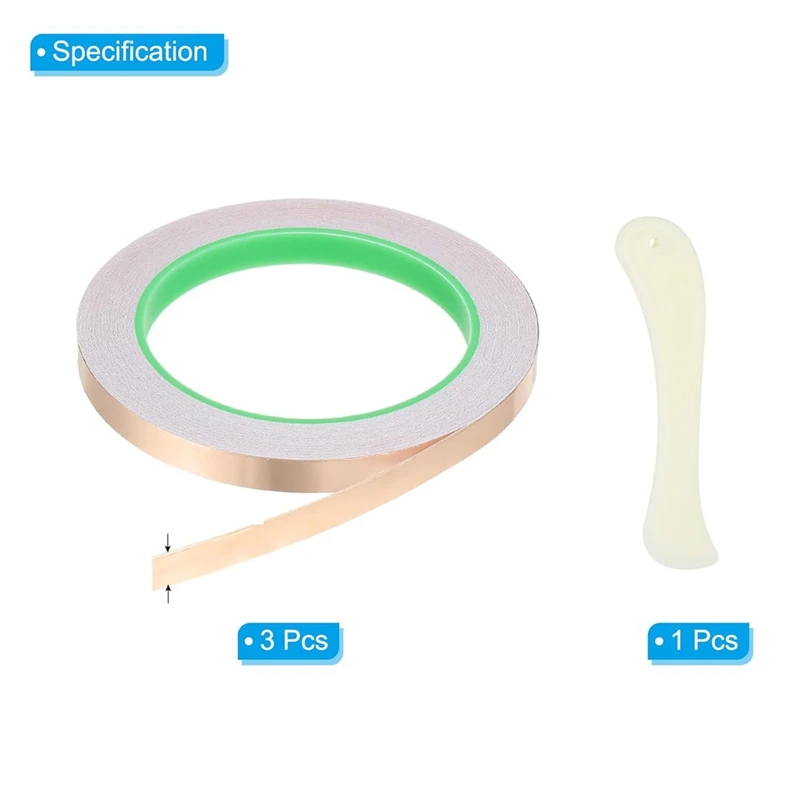 Cinta de lámina de cobre de 22 yardas y 3/8 pulgadas, cinta de cobre de 3 rollos con herramienta de lámina de vitral conductor con raspador para manualidades