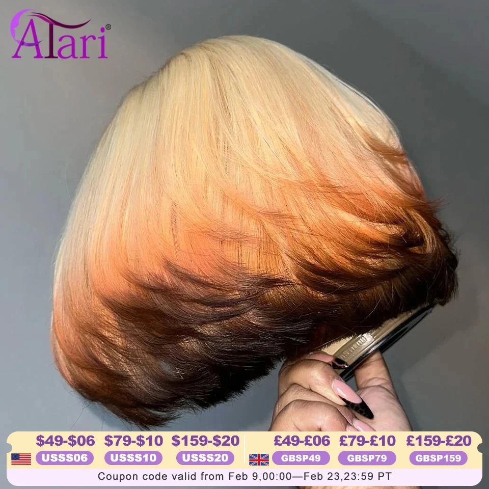 

Upgrade 13x4 Lace Frontal Bob Striaght 3 Tone Human Hair Wigs Brazilian Ombre 613 Colored Short Bob Transparent Wig 180 Density