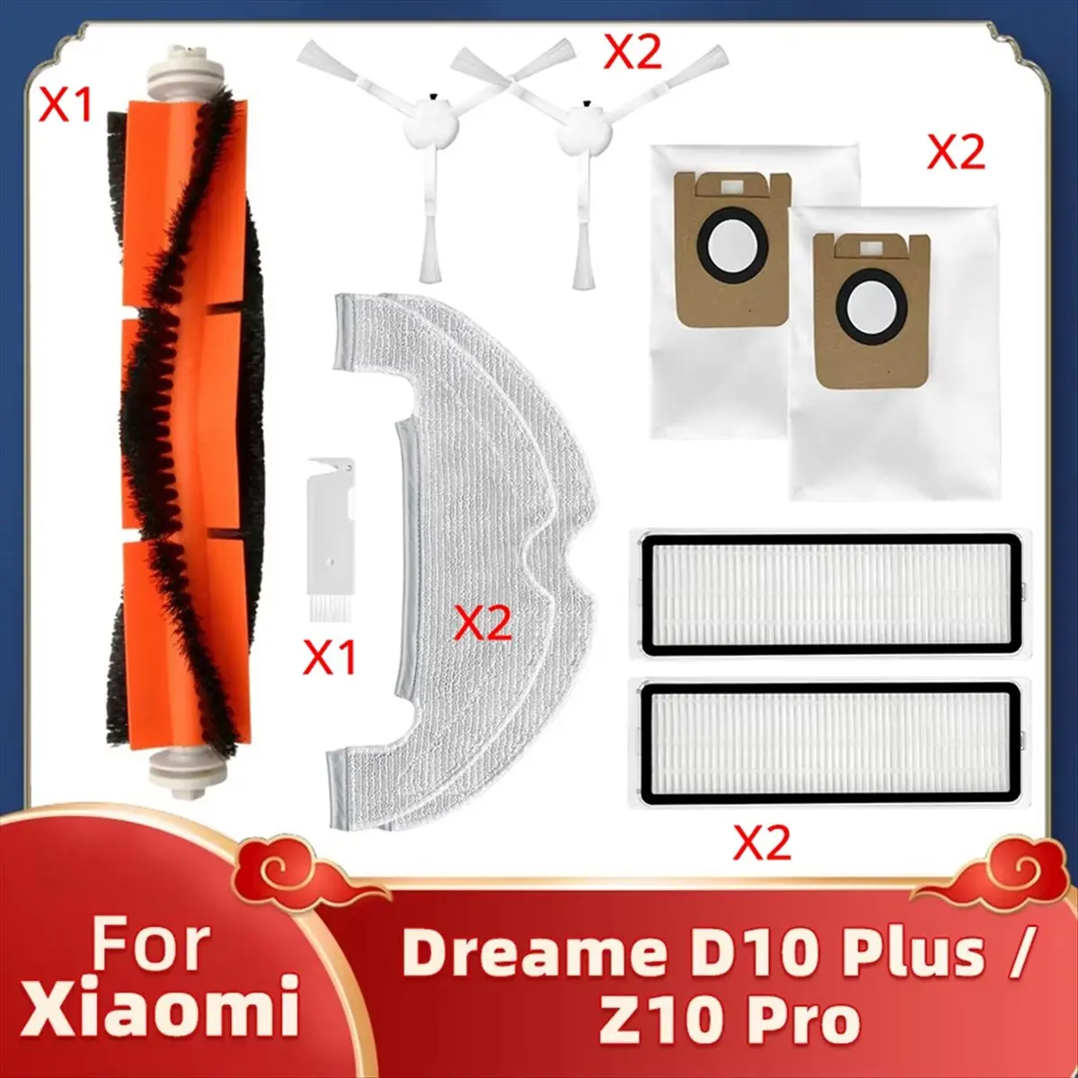 【Newest AT03】Vacuum Accessories for Robot D10 Plus RLS3D Z10 Pro Vacuum HEPA Filter Mop Main Side Brush Dust Bag