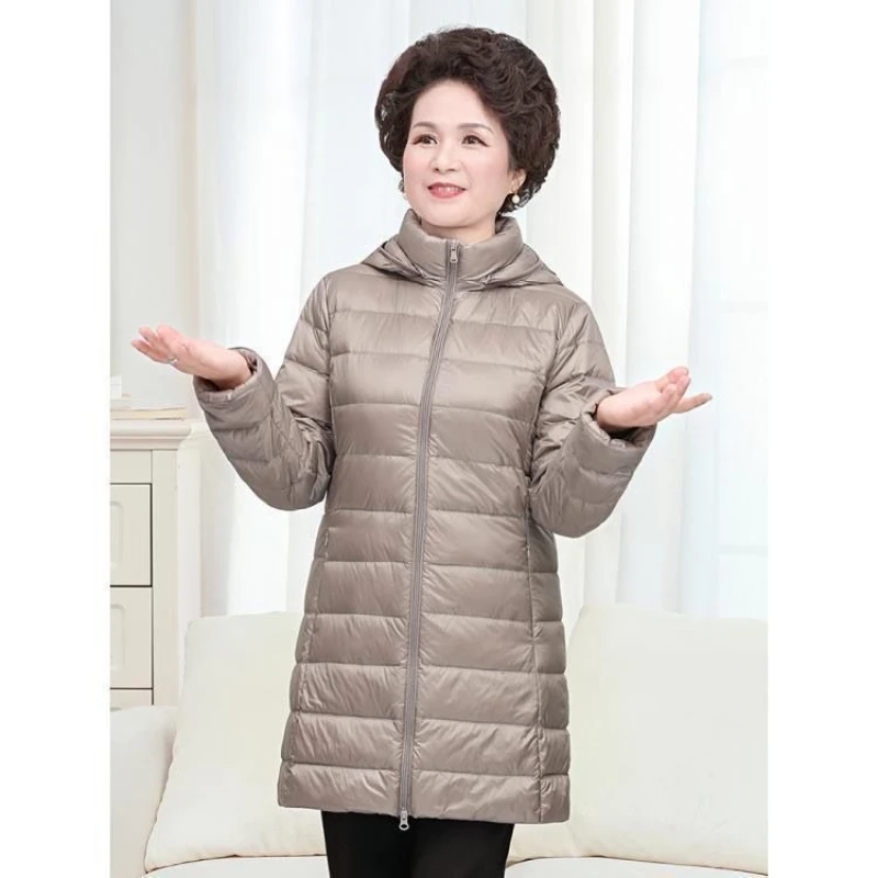 Chaquetas de plumón de pato blanco para mujer, nueva chaqueta acolchada con capucha y cremallera para mujer, Parkas con capucha de autocultivo 2025