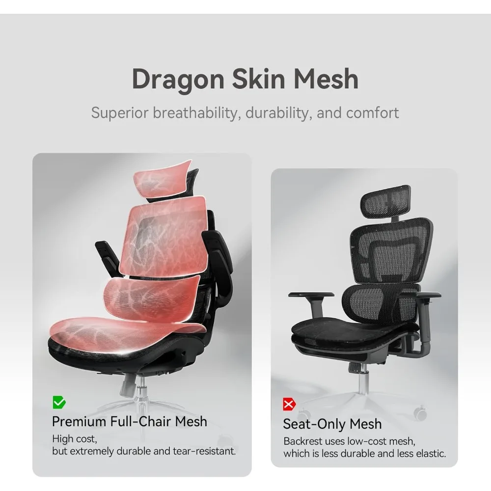 Ergonomic Office Chair with 3D Flip-up Armrests, Computer Chair with Dual Back Design and Adaptive Dynamic Lumbar Support