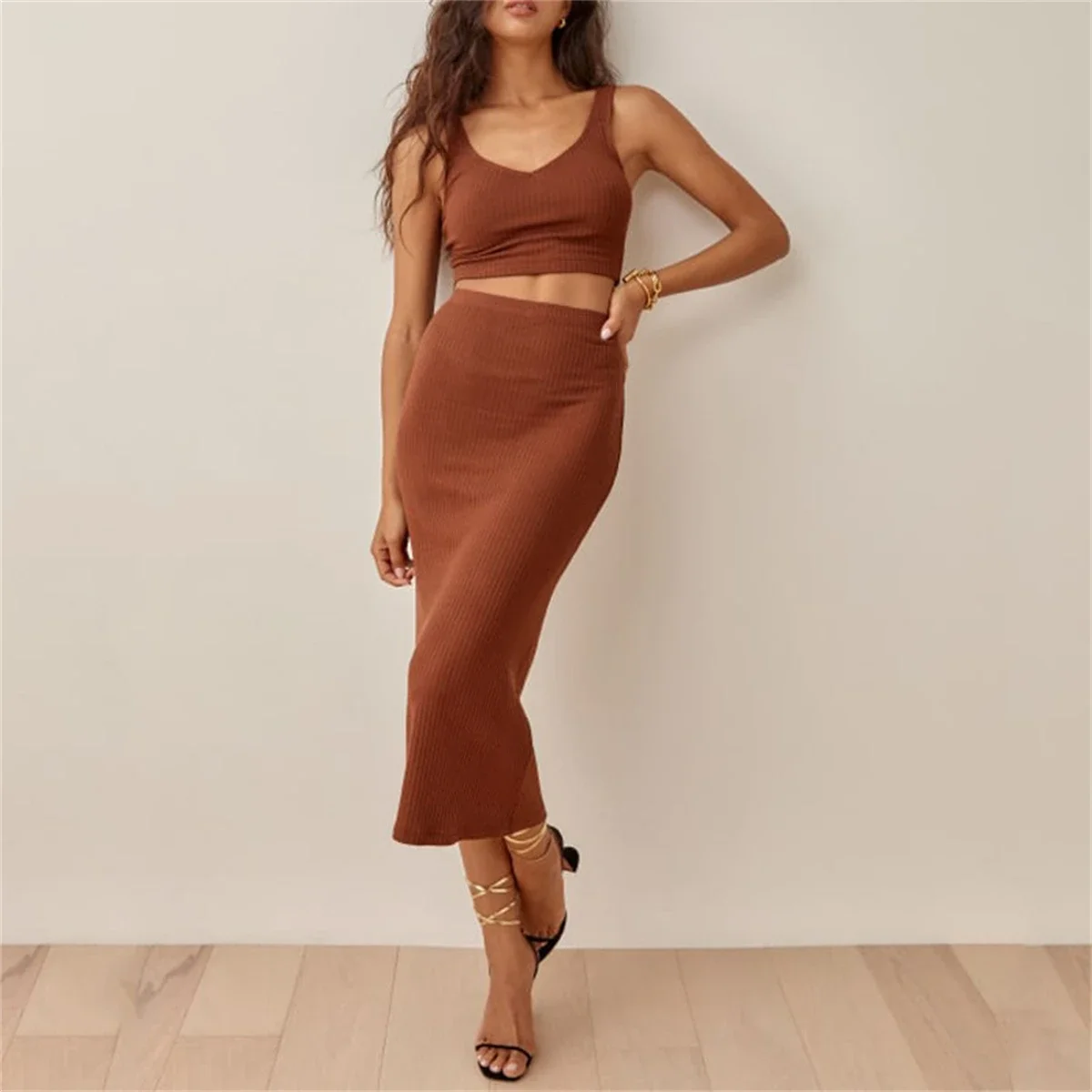 

Yaminiya Spring Women Slim Skirts Set Solid Suit Sleeveless Short Vest Straight Skirt Lady Casual Street Set Two Peice Sets