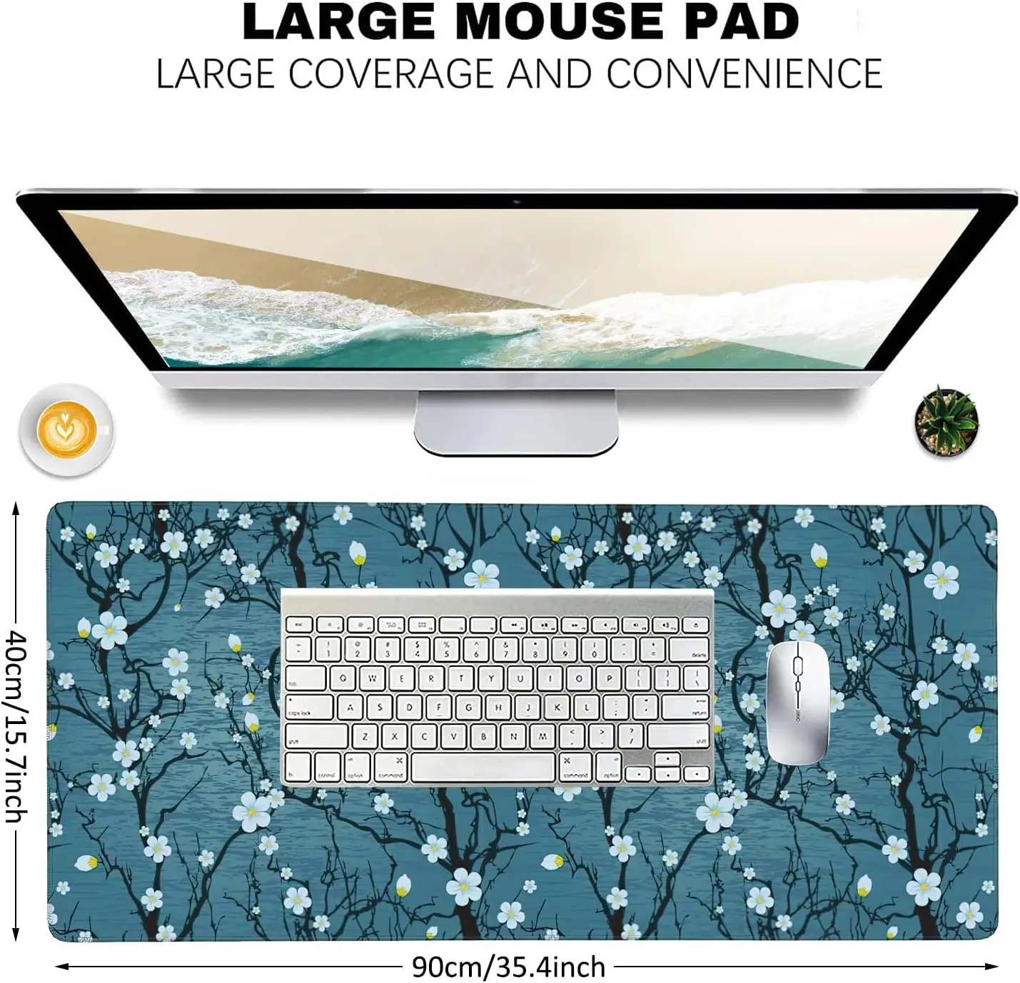 Cherry Blossom Gaming Mouse Pad with Non-Slip Rubber Base Stitched Edges Mouse Mat Pad for Work Office Home 35.4 * 15.7 Inch