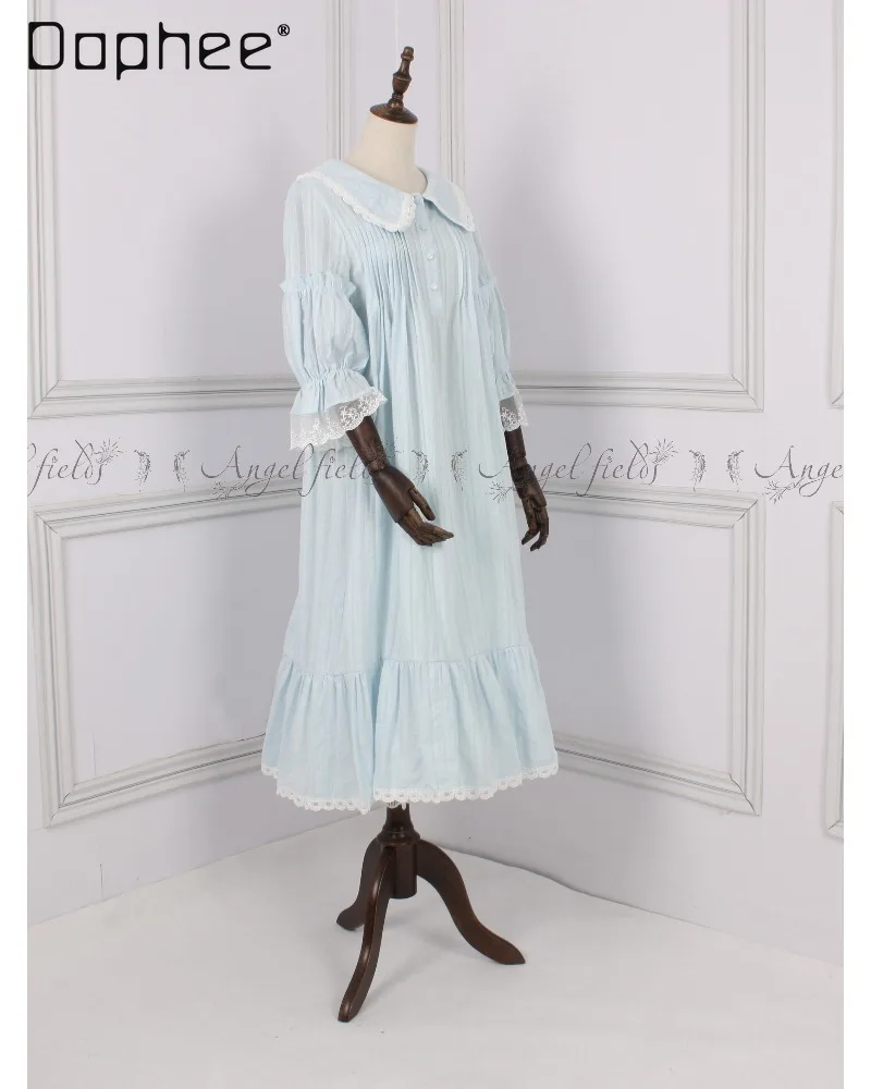 French Country-style Baby Girl Frilly Dress Lace Sleeves Patchwork Floral Lace Fabric Loose Comfortable Casual Women Homewear