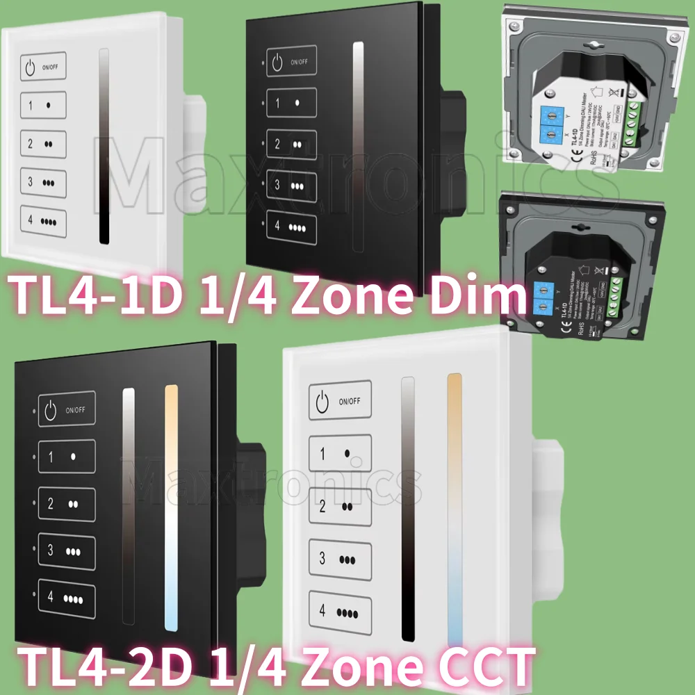 1 or 4 Zone 1/4 DALI Address with RF 2.4G DIM/CCT DALI Master for LED Strip Light DC24V TL4-1D/TL4-2D Wall Mounted Touch Panel