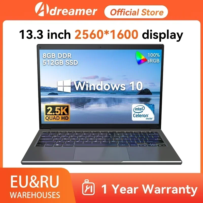 Adreamer LeoBook13 노트북, 13.3 인치 인텔 셀러론 N4020 노트북, 8GB RAM, 1TB SSD, 저렴한 컴퓨터, 2560X1600 해상도, 사무실 학습 PC