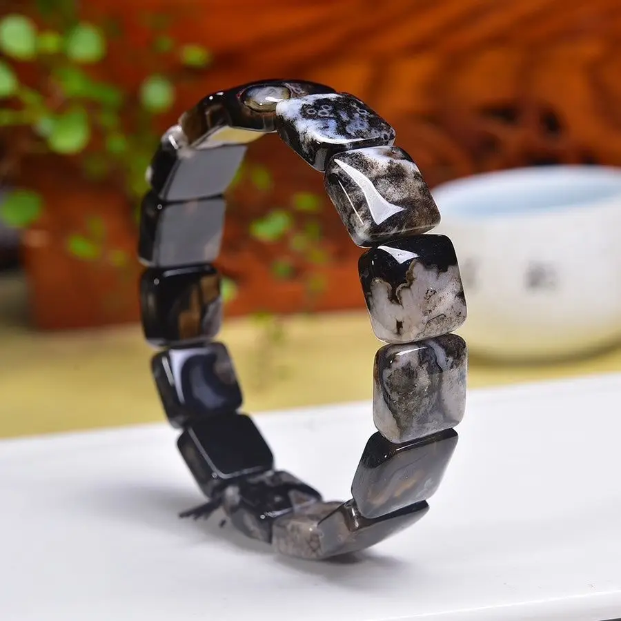 

Натуральный черный вишневый агат, браслет с кристаллами ручной работы, мужской и женский квадратный браслет