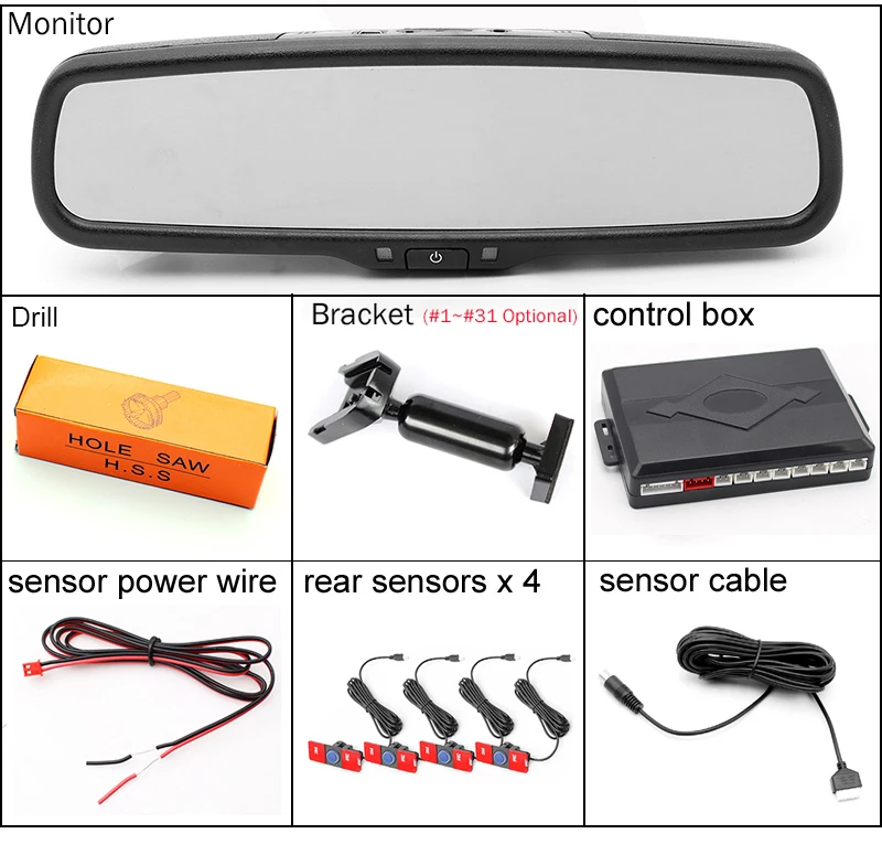 GreenYi New Auto Dimming Car Interior Rearview Mirror 4 Parking Sensor With Original Bracket 16mm Flat Sensor
