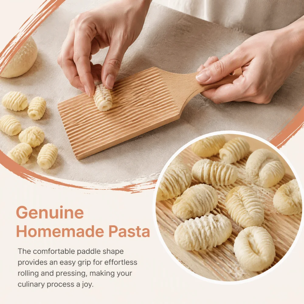 3PCS New Beech Wood Gnocchi Board Paddle Shape Easy Clean Gnocchi Maker Ridged Surface Butter Paddle Homemade Pasta