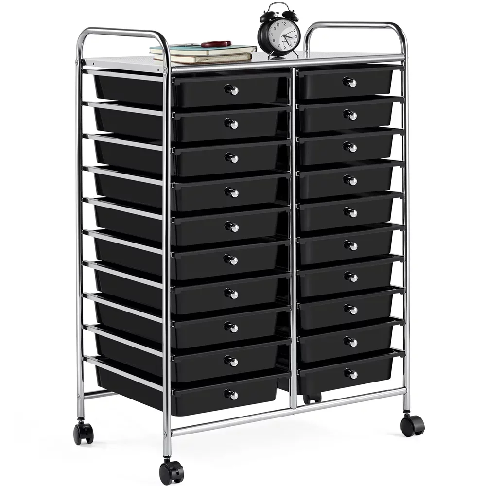 Drawers Metal Frame Storage Cart Rolling Bin Organizer Trolley with Lockable Wheels, Black