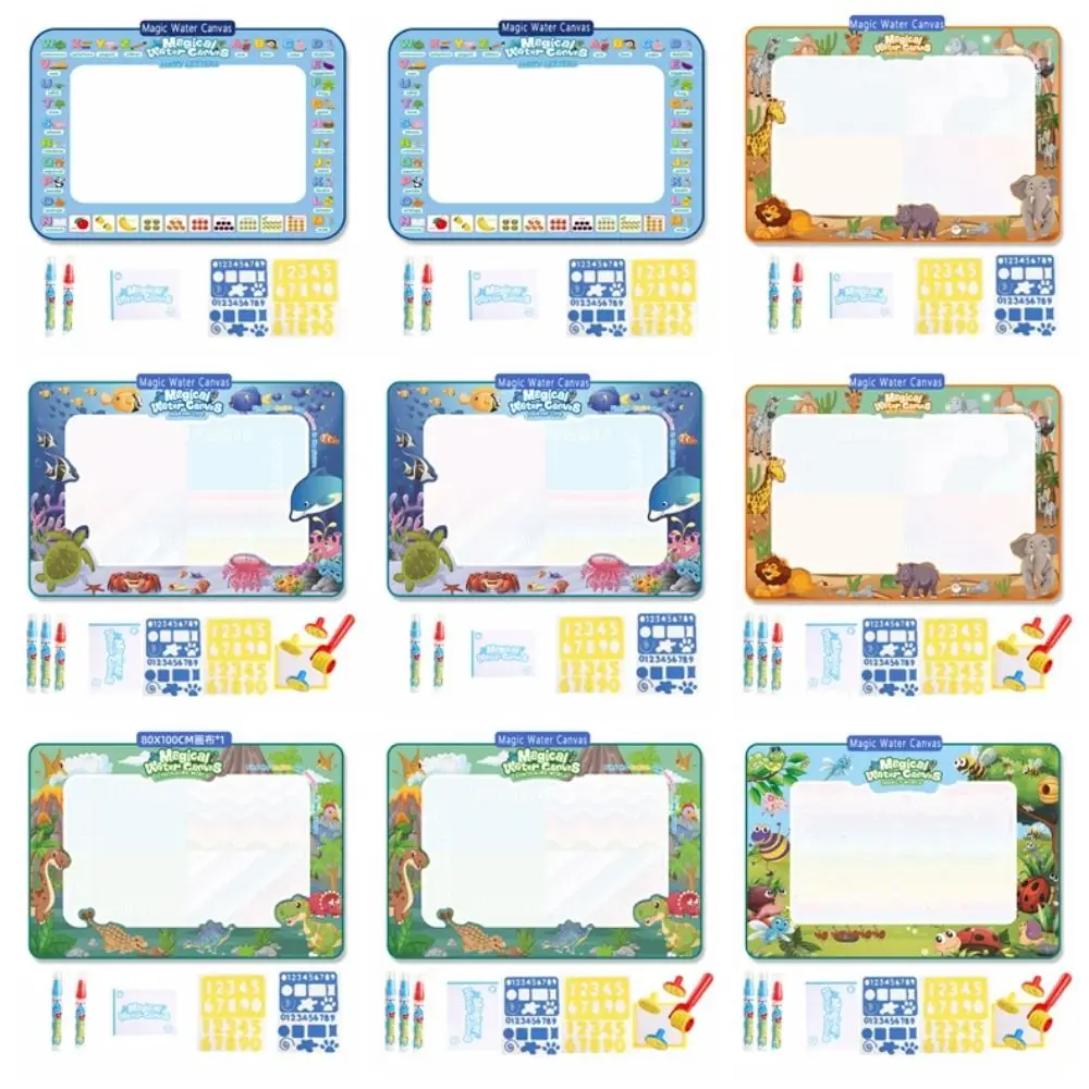 Super Size Magic Water Canvas Repeated Graffiti Letter/Number/Animal/Fruit Patterns Water Drawing Mat ‎Multicolor Reusable