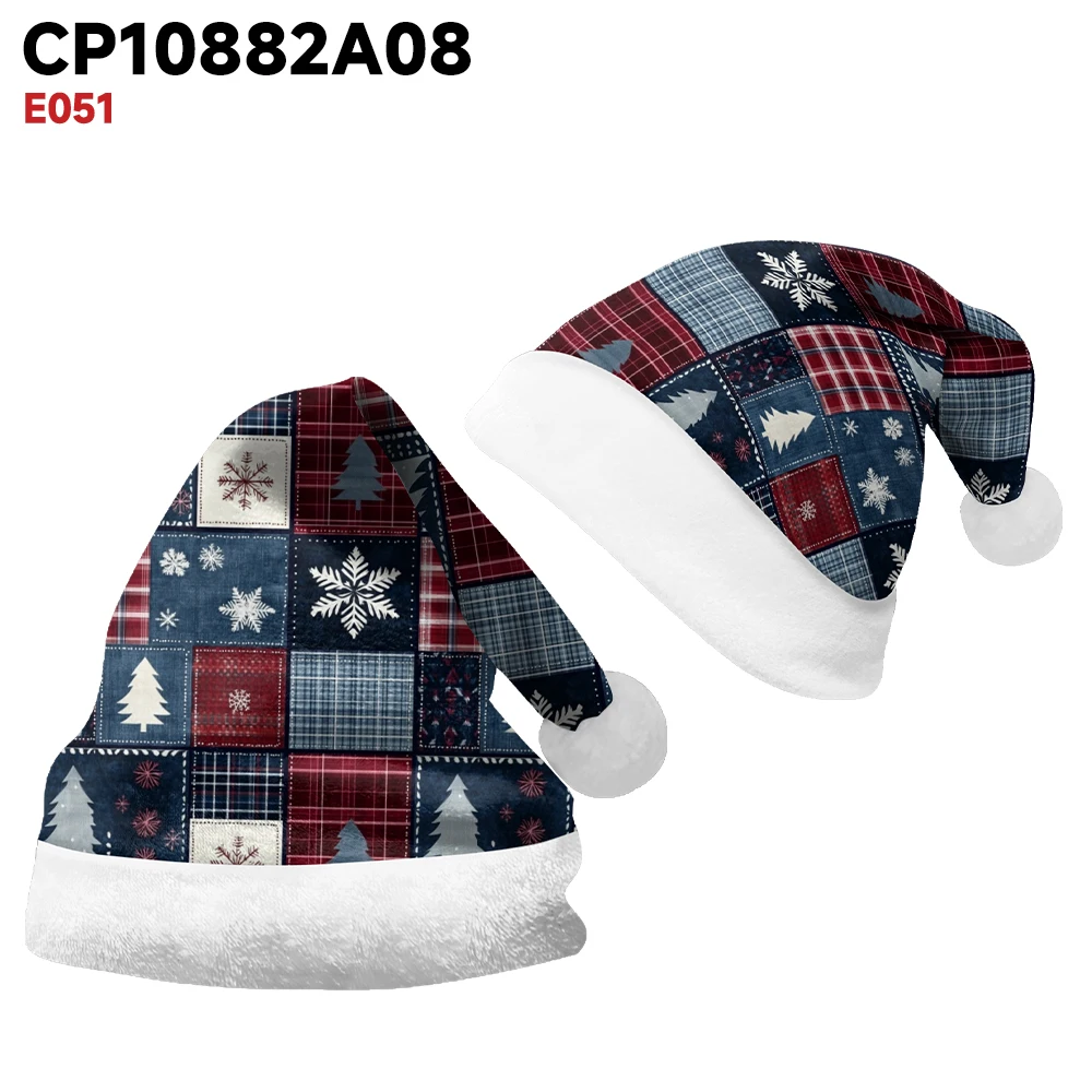 Christmas hat with colorful checkered print, winter Christmas hat with plush insulation, fashionable party