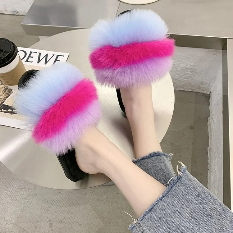 

Large Size Women's Slippers 2026 Spring Autumn Fur Thick Bottom Home Cotton Slippers Warm Fashionable One-Strap Slippers