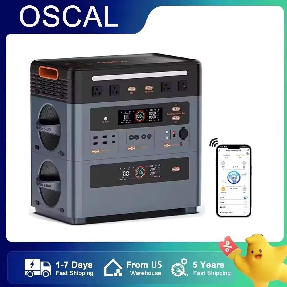 

Oscal Powermax 2400 BP2400 Portable Power Station External Battery 1872Wh 3744Wh LiFePO4 Battery 2400W (4800W Peak) Smart APP