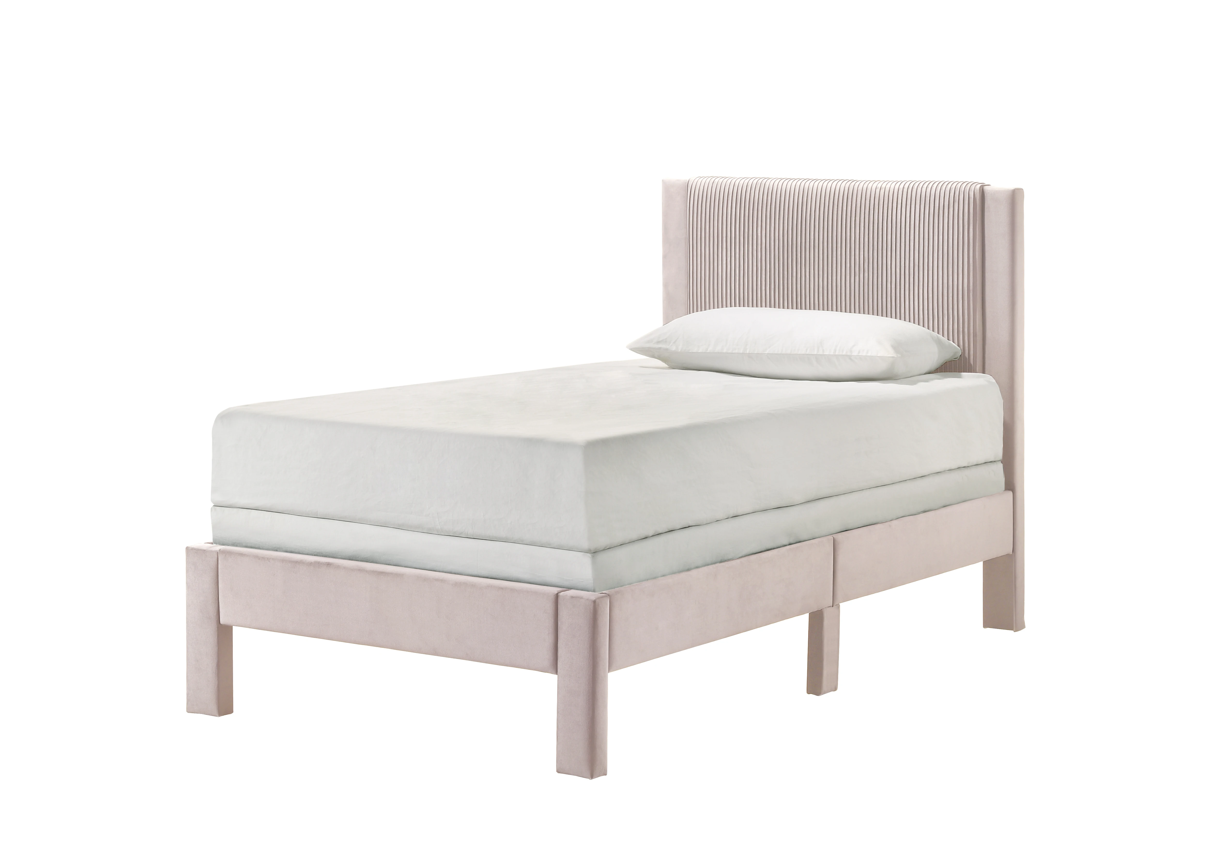 1pc Contemporary Plush Upholstered Headboard Ribbed Texture Low-profile Frame Unobtrusive Legs Youth Kids Twin Platform Bed Pink