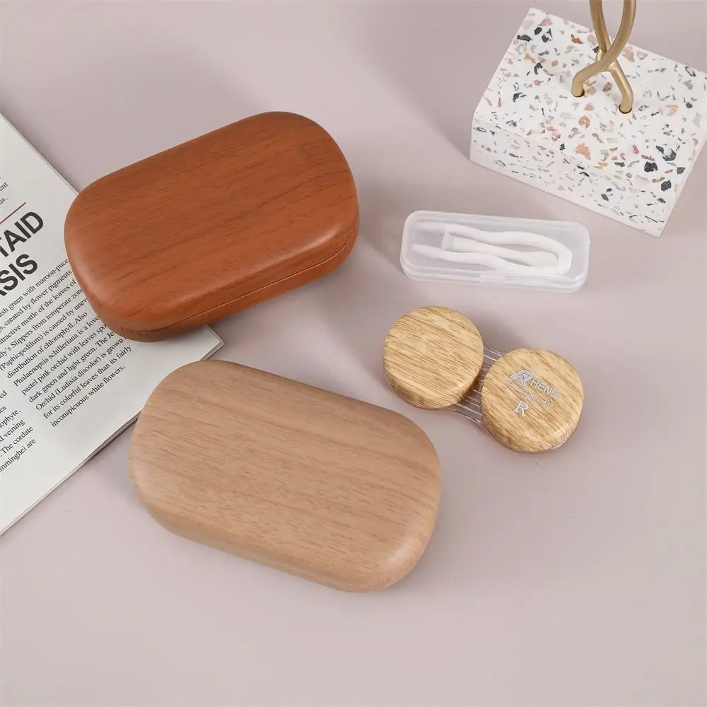 Wood Grain Contact Lenses Case Retro Portable Lens Box Cosmetic Contact Lens Women Men