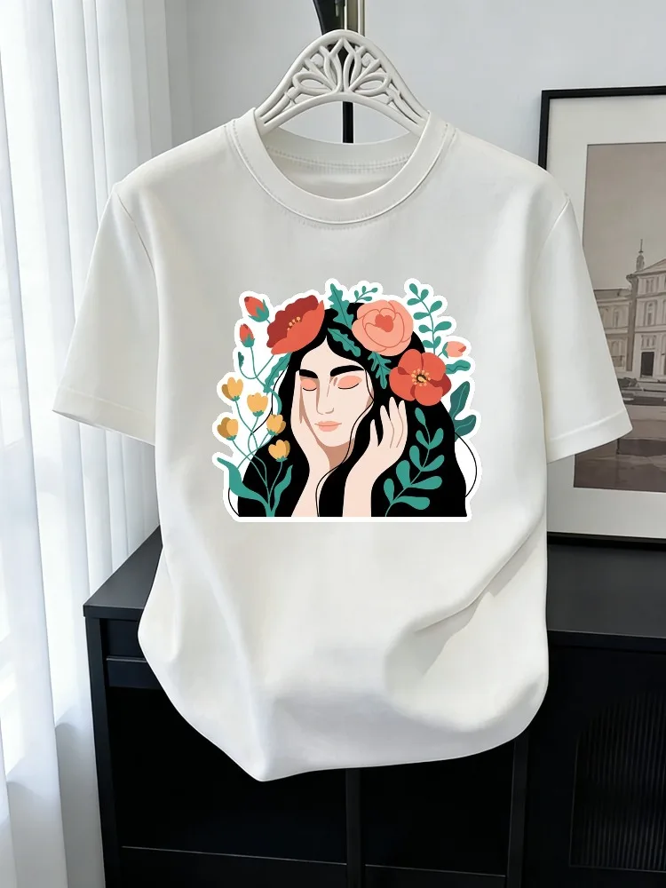 Women's Summer Casual Cotton T-shirt; Breathable Crew-neck Short-sleeve Top Suitable for Artistic Abstract-style Dreamy Women
