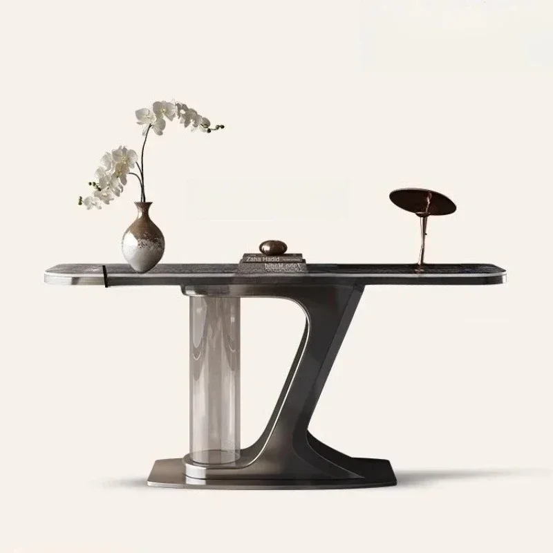Minimalist Entrance Table Against The Wall Living Room Stainless Steel Marble End View Table Rock Slab CaseN20
