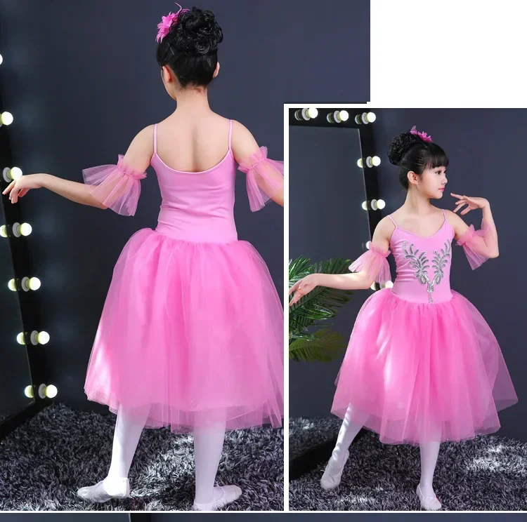 Romantische Tutu Kleid Kinder klassische Ballett Tutu Kind Schwan See Kostüme weiße Ballerine Kleid lange Tüll Ballett Kleid für Mädchen