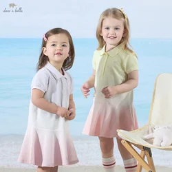 Dave Bella Girls Baby Short Sleeve Polo Dress Summer Casual Children's Knitted Dress Gradient Breathable Outdoor Sport DB2251613