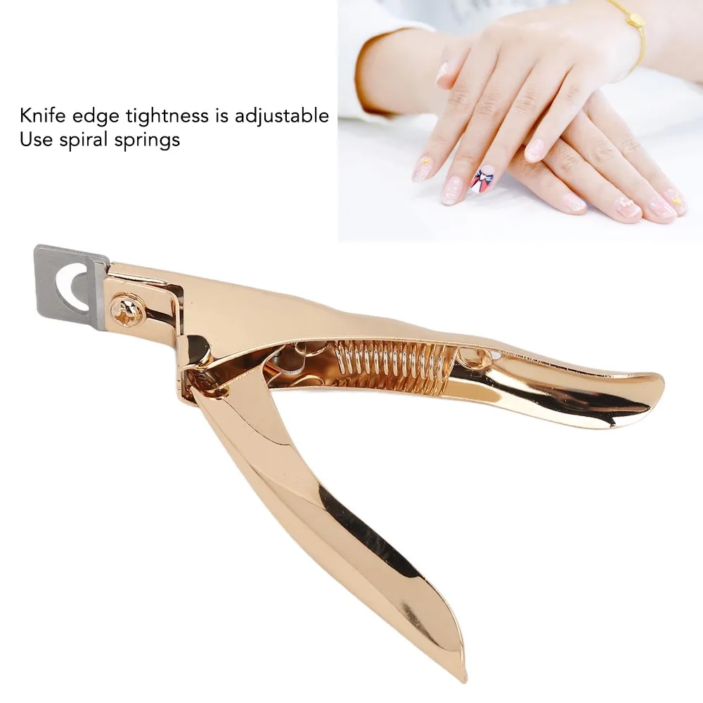 Stainless Steel Nail Tip Cutter Gold Color Straight Edge Fake Nail Trimmer Professional Clippers U Shape Design view 4