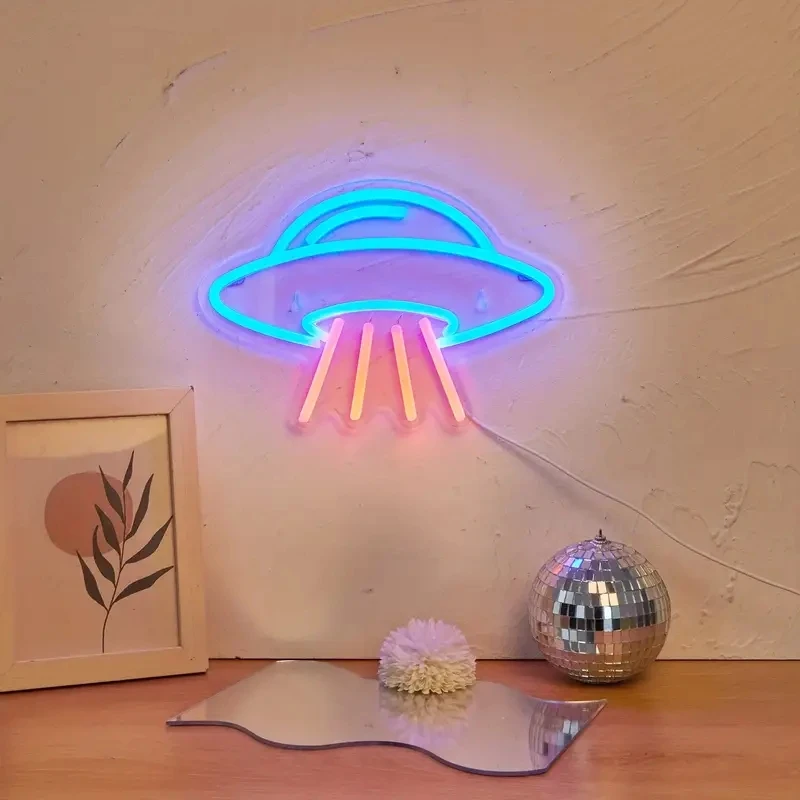 LED Neon Lights Dimmable Space Neon Signs for Wall UFO Neon Light up Sign for Bedroom Kids Space Game Room Neon Wall Signs Decor