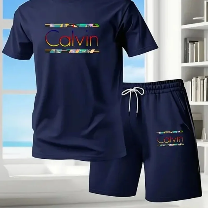 

Summer round Neck Short Sleeve Top with Printed Fabric Matching Trouser Shorts Set Fashionable Breathable Clothing 2025 Style