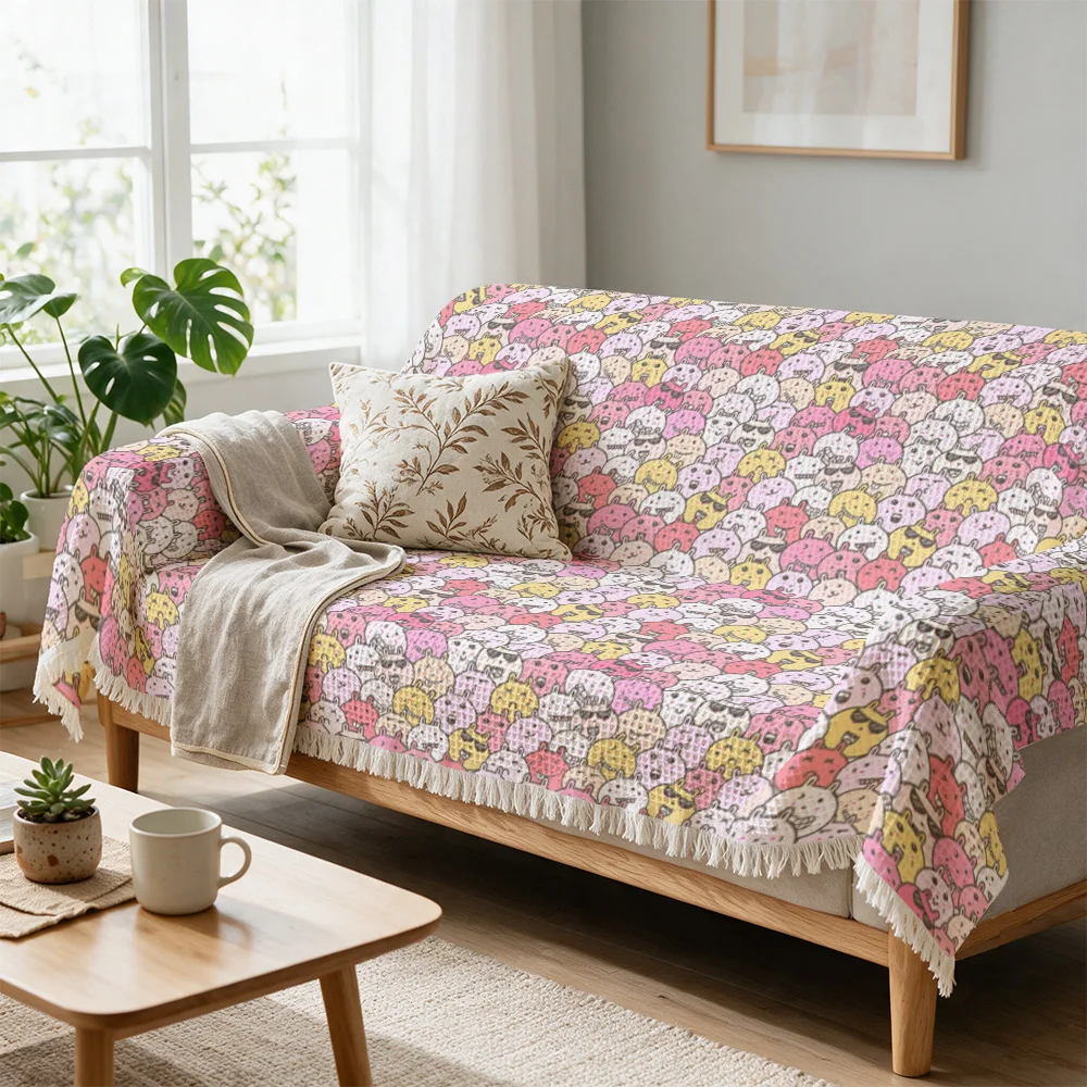 Whimsical Bear Print Throw Blanket Sofa Coverlet for Living Room Couch Decor Cozy Fall Spring Multi-Seasonal Nap Decor Bedding