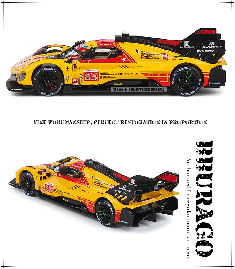 Bburago 1:43 Le Mans Ferrari 499P 2024 488 250 512 Alloy Luxury Vehicle Diecast Pull Back Cars Model Toy Collection Gift
