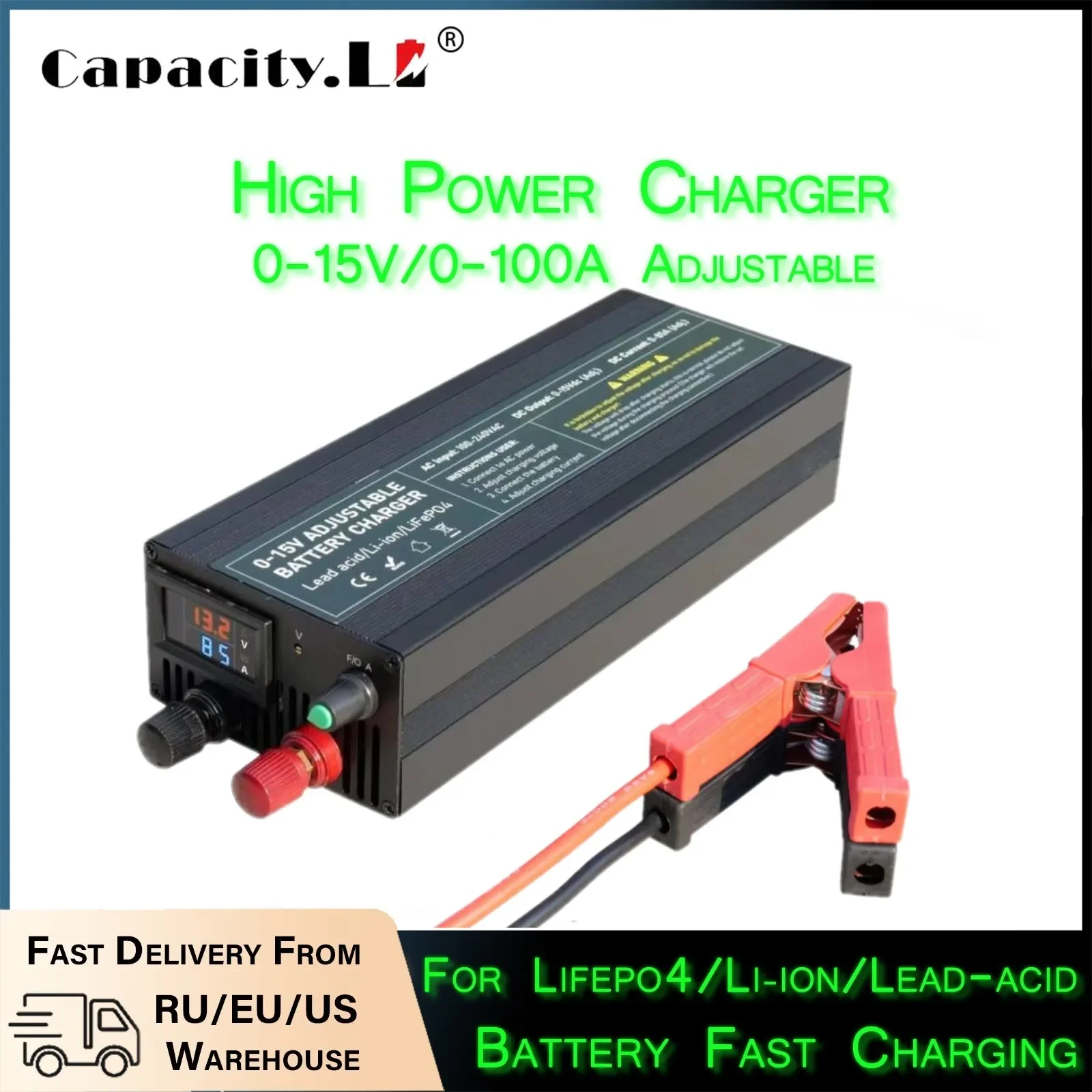 Capacity 14.6V 60A/85A/100A High Current Lifepo4 Charger For 12V Battery Pack Fast Charging Current&Voltage Adjustable Chargers