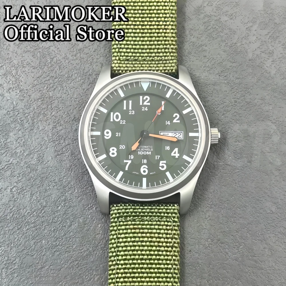 LARIMOKER Jam Tangan Mekanis Otomatis NH36A Tahan Air Kaca Safir Dipoles Retro Pria 42Mm dengan Jarum Jam Dial Hijau