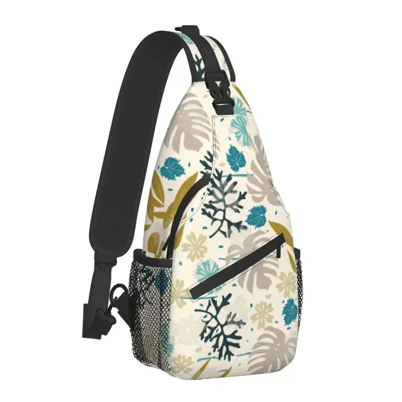 Mediterranean Garden Pattern Sling Chest Crossbody Bag Men Cool Tropical Plant Shoulder Backpack for Travel Cycling