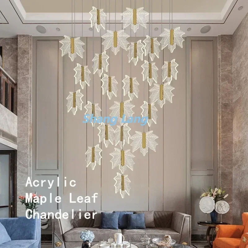 Stairs Chandelier For Bedroom Headboard Living Room Villa Sales Department Duplex Building Acrylic Maple Leaf Pendant Lamp