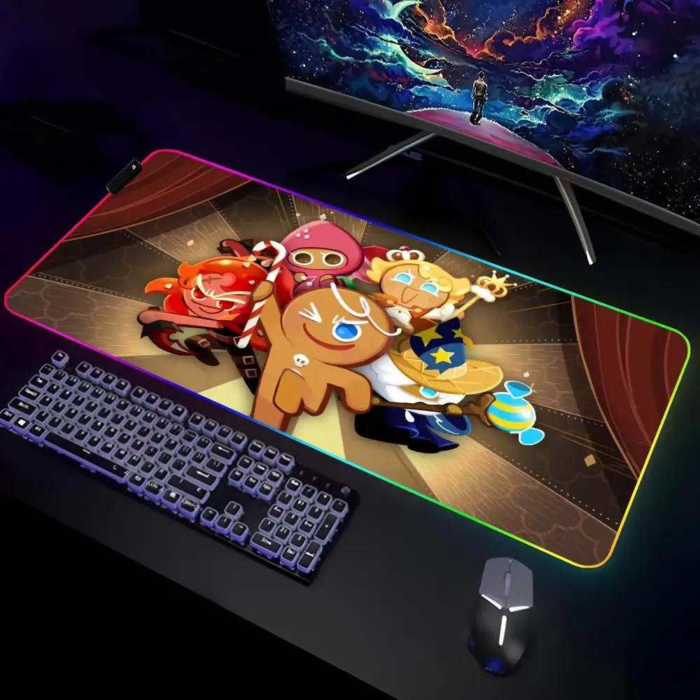 Game Cookie Run Kingdom Mouse Pad Gamer RGB Deskmat Keyboard Mat Gaming Laptops LED Mousepad Desk Protector Anime Mause Mats