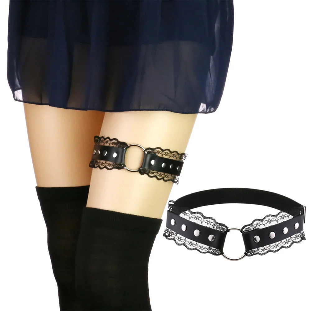2024 Round Heart Women Sexy Lingerie Gothic PU Leather Leg Chains Elastic Suspender Punk Strap Leg Ring Body Jewelry Thigh Girl