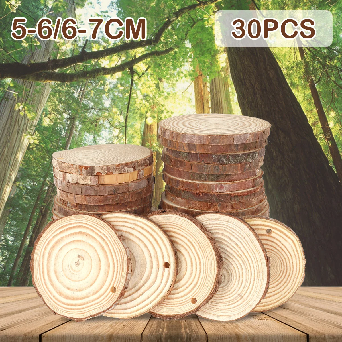 30 Pcs Natural Wood Slices Pre Drilled Wood Slices Unfinished Round Wood Slices With Rope Natural Wood Slices For DIY Crafts