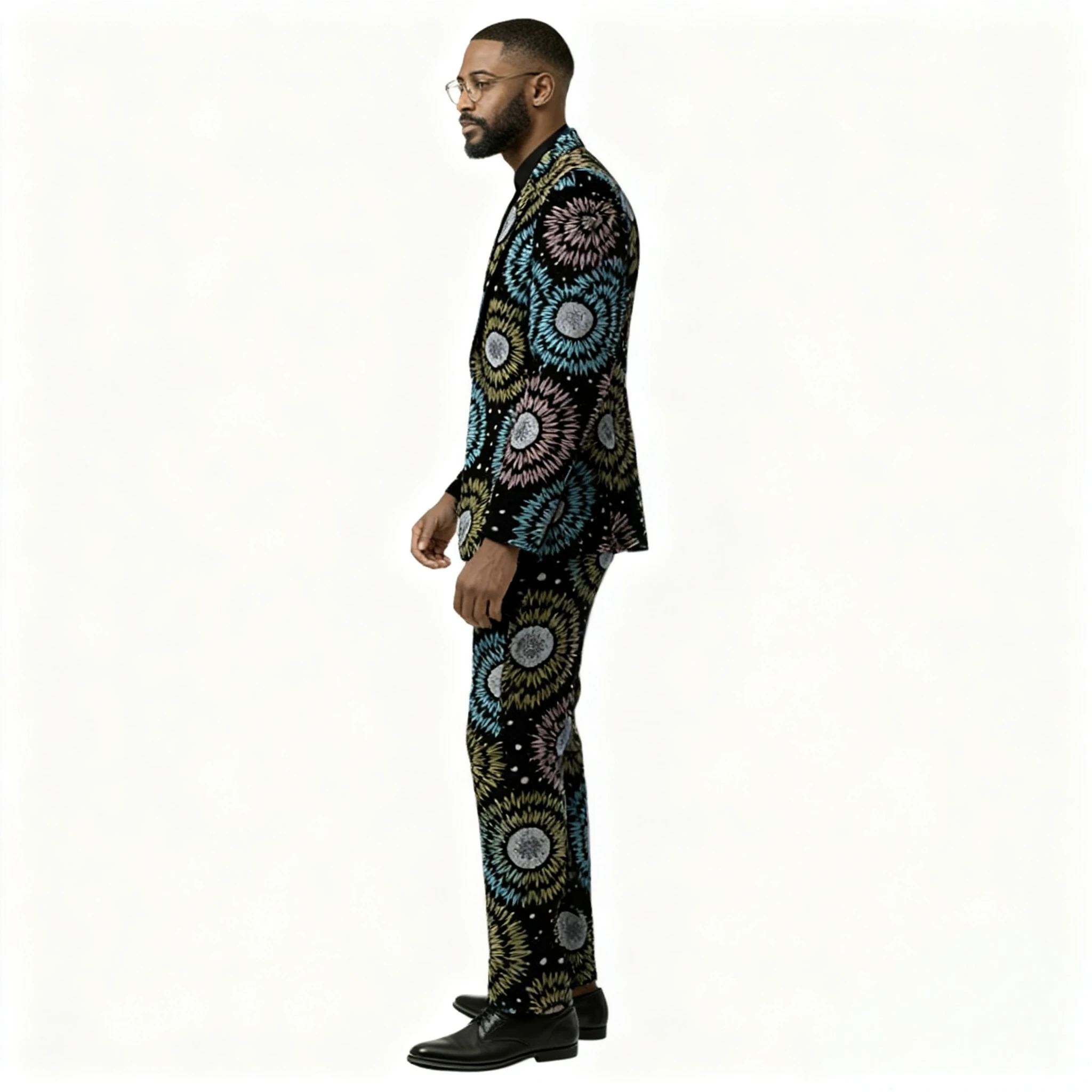 Men's African Couture Statement Suit With Artistic Multi-Color Pattern Premium Blazer & Pants Set Cross-Border Trendy Menswear