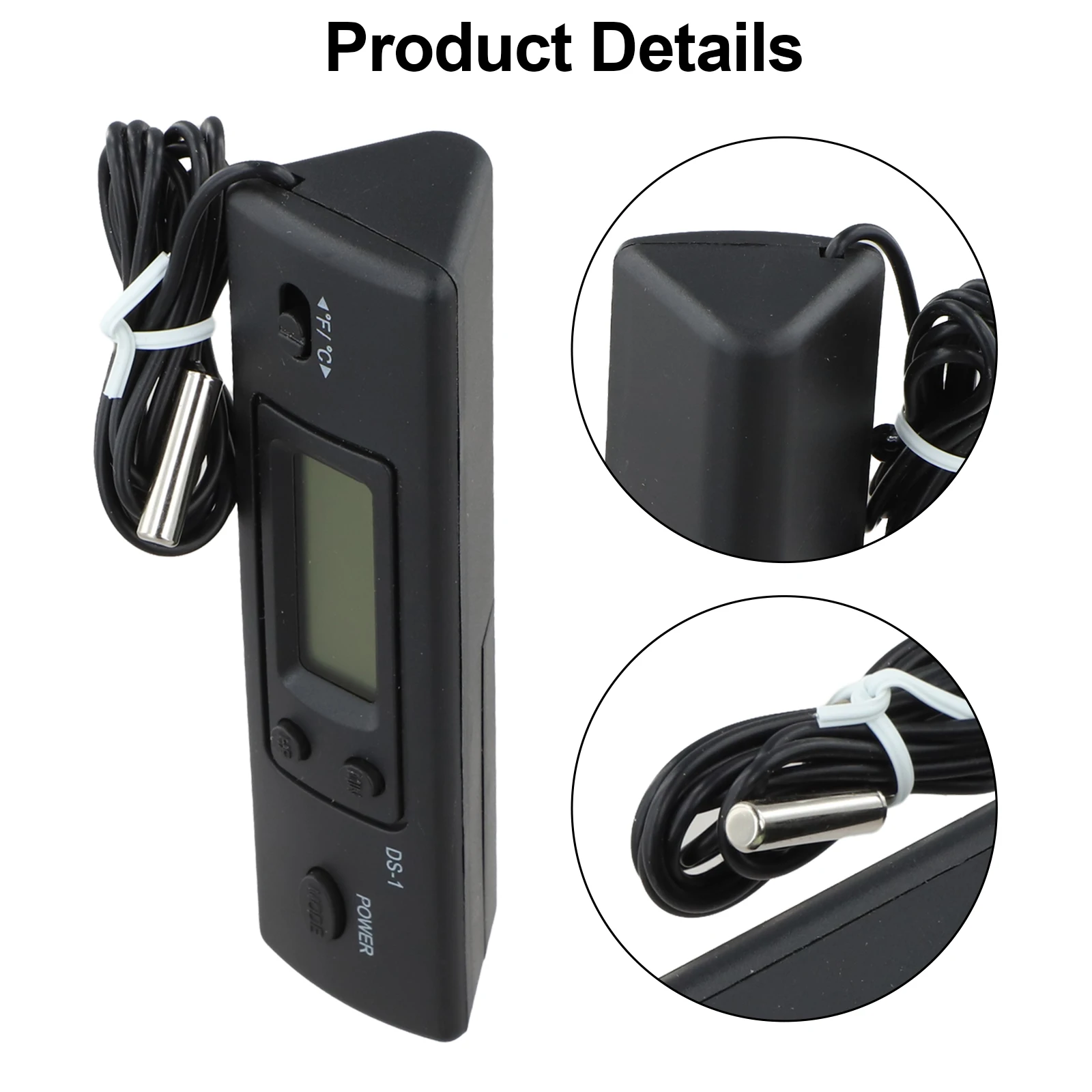 Digital Car Thermometer With 1m Probe Indoor Outdoor Temperature Clock Black ABS Vehicle Refriger/ator Fish Tank Meter Tool