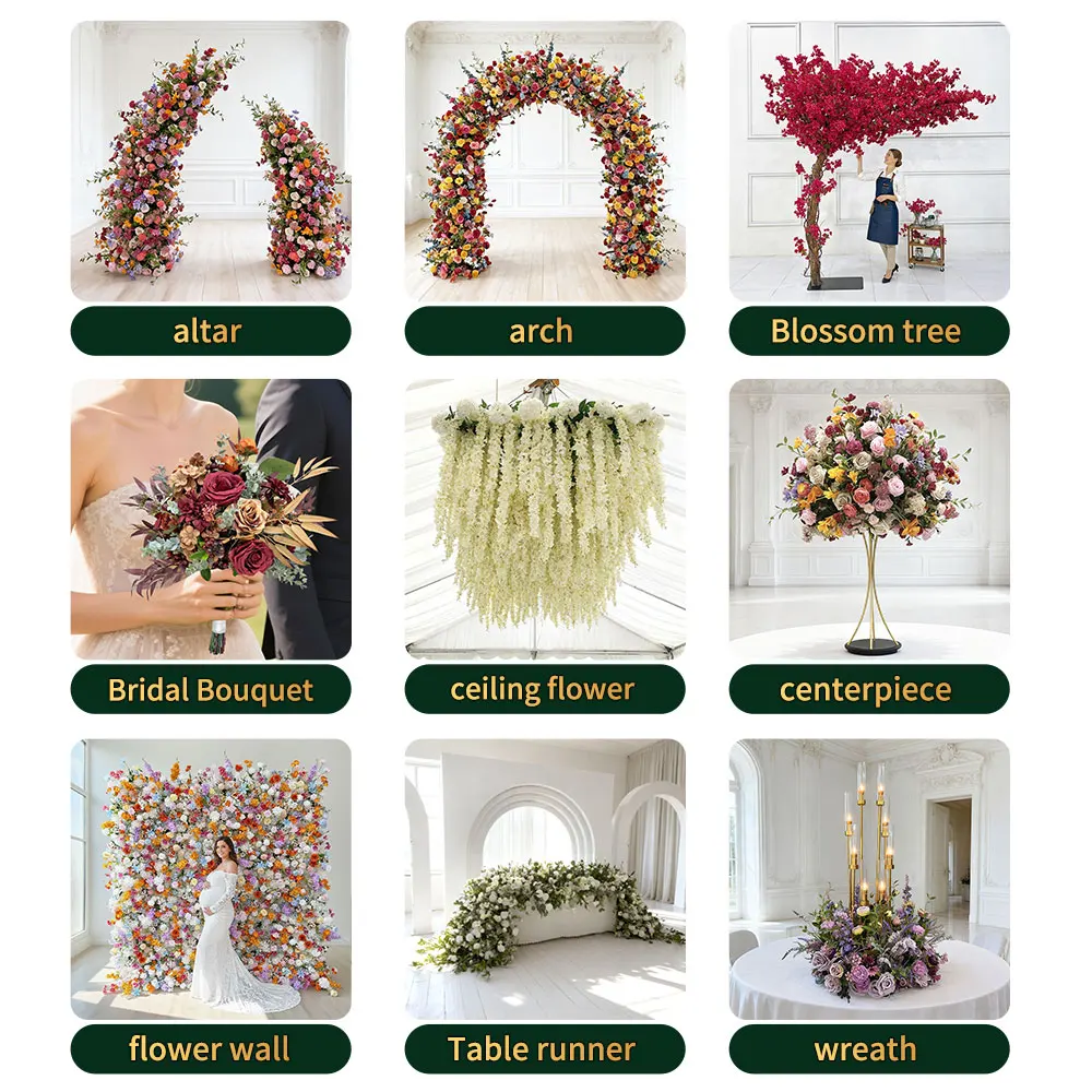 卸売カスタム白と緑の壁結婚式用品装飾ローズ背景シルク人工装飾花壁