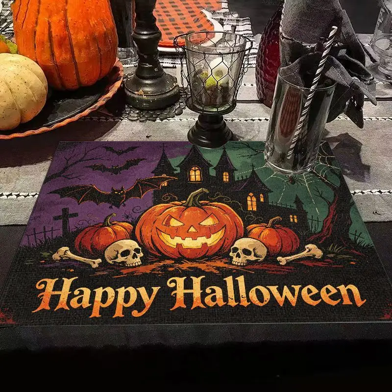 VIKAMA Halloween Placemat Happy Pumpkin Design Dining Table Mat Perfect Gift for Halloween Party