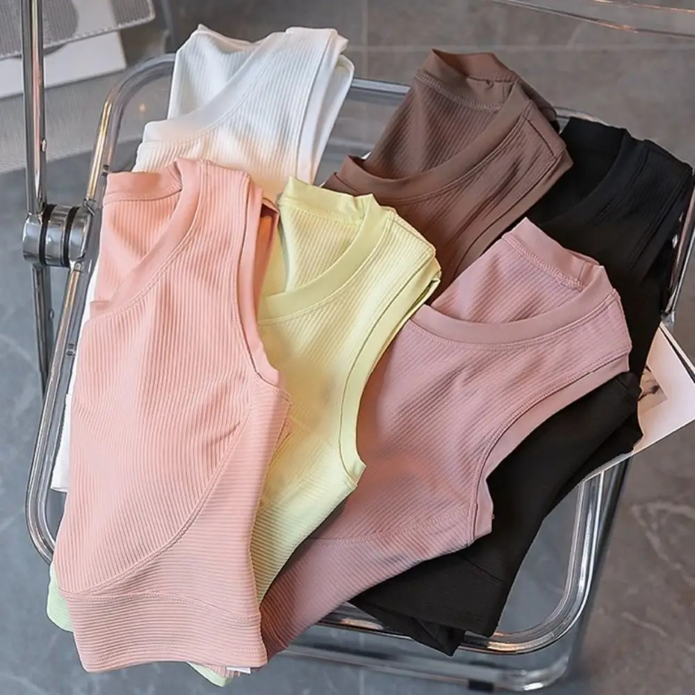 No-Clip Design Sports Bra Tank Top Vest Style Mixed Fabric Quick Dry Vest Integrated Design Quick Dry Fabric Yoga Fitness Top