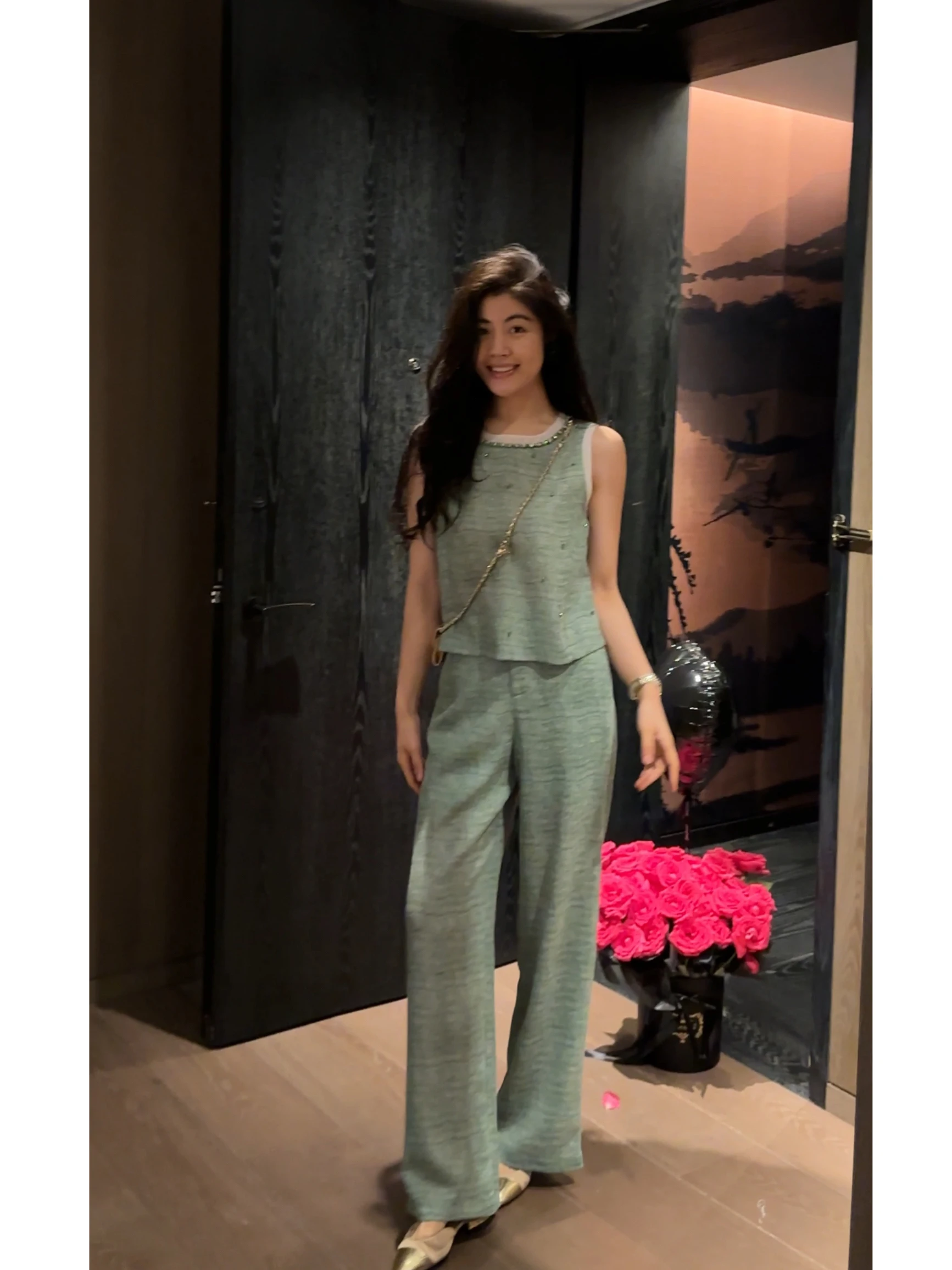 

Nico Summer New Heavy Embroidery Color Block Design Sleeveless Top And Pants Set Women's Fashionable Traditional Chinese Style
