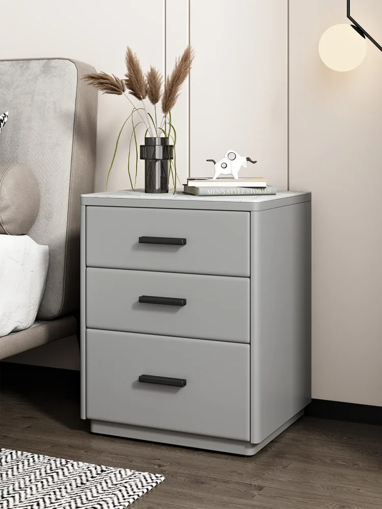 

The bedside table is simple and modern, solid wood, rock slab, light luxury bedside cabinet,