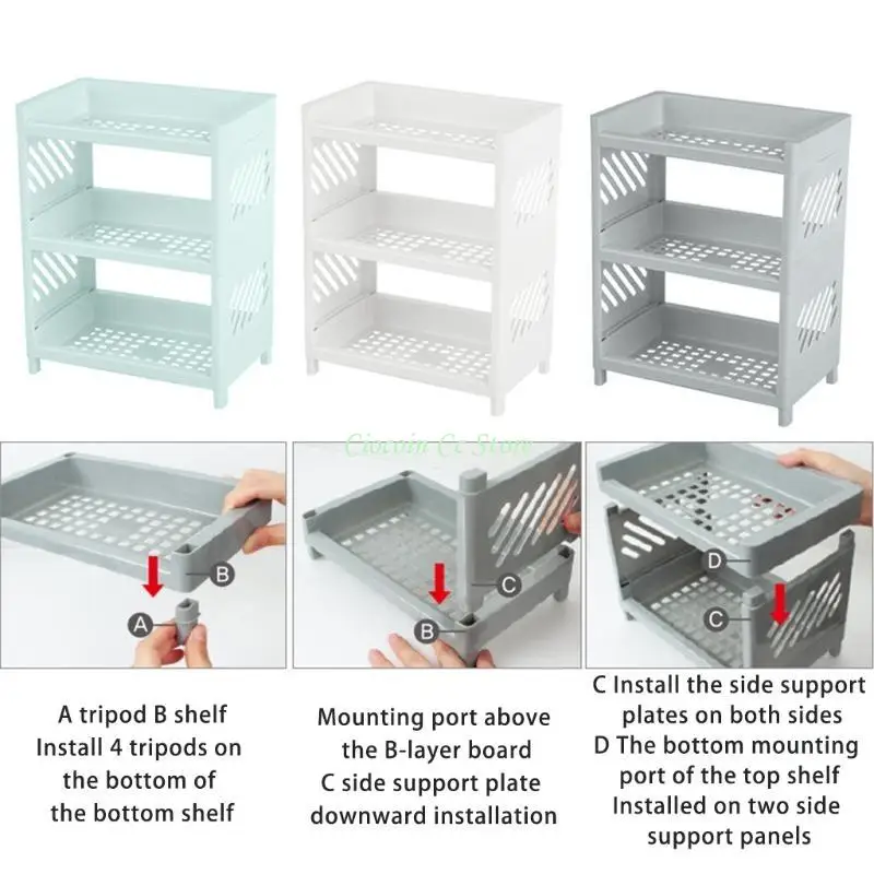 X90F 3 Tier Hollow Plastic Shelf Foldable Desktop Storage Rack Countertop