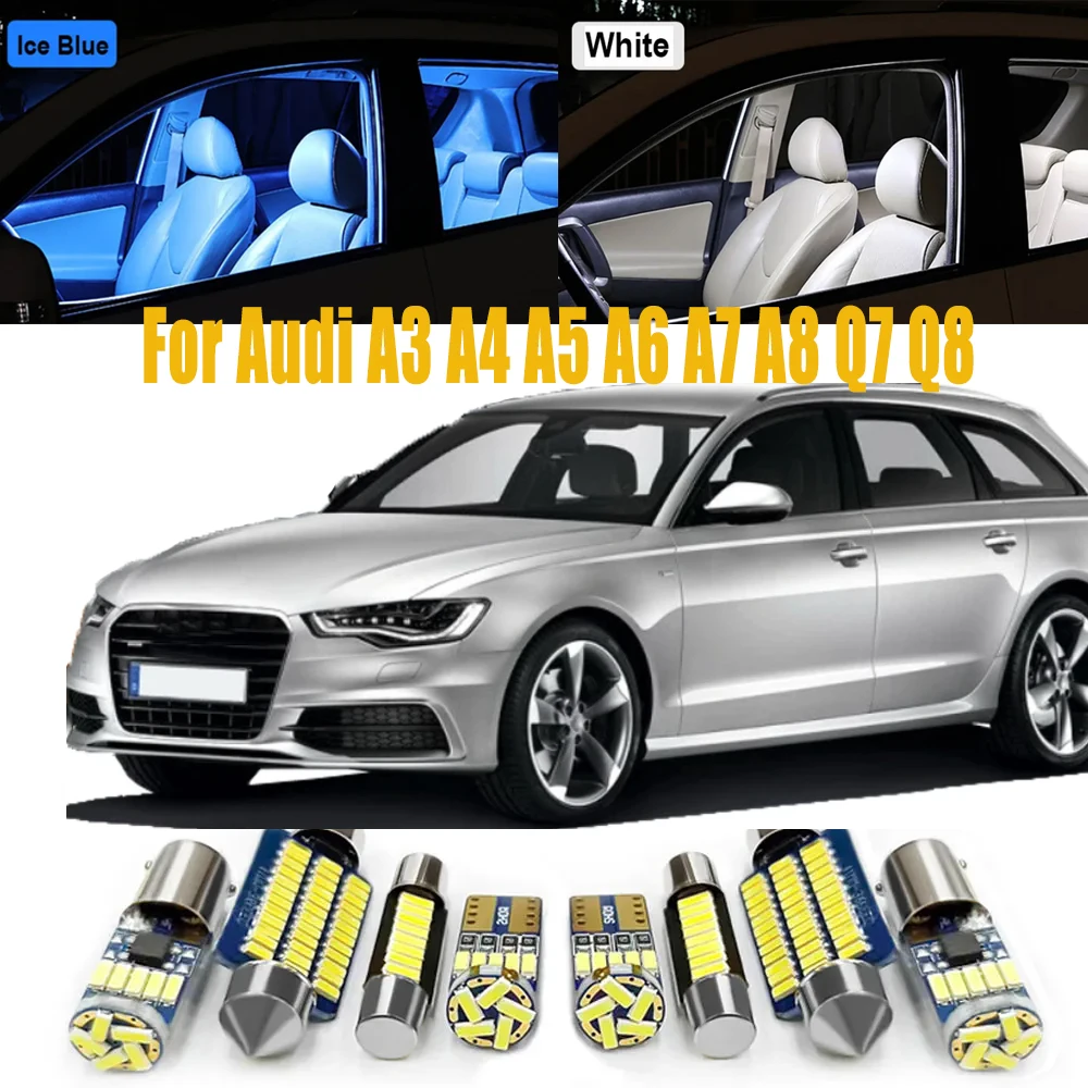 

Для Audi A3 S3 8L 8P 8V A4 S4 B5 B6 B7 B8 A5 S5 A6 S6 C5 C6 C7 A7 S7 A8 S8 D3 Q5 SQ5 Q7 4L: Светодиодные внутренние светильники Canbus, аксессуары
