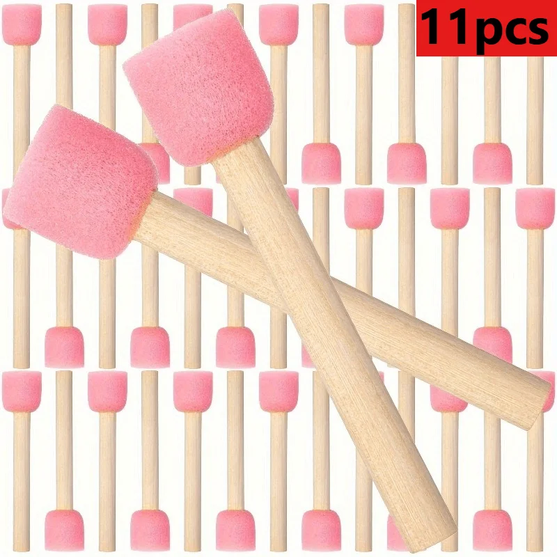 Durable 11-Piece Wooden Foam Brush Set - Uncharged Round Sponge Brushes for Crafts and Painting DIY Art Projects